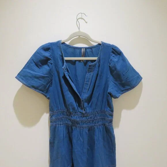 BY ANTHROPOLOGIE The Somerset Mini Dress Denim Edition Tiered Boho Comfort XS - Picture 4 of 15